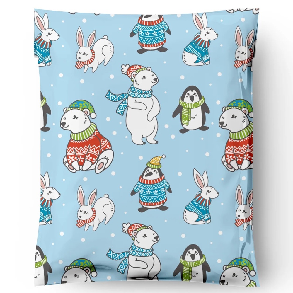 Christmas Winter Animals Poly Mailers 10x13 Pack of 25 - Picture 3 of 10